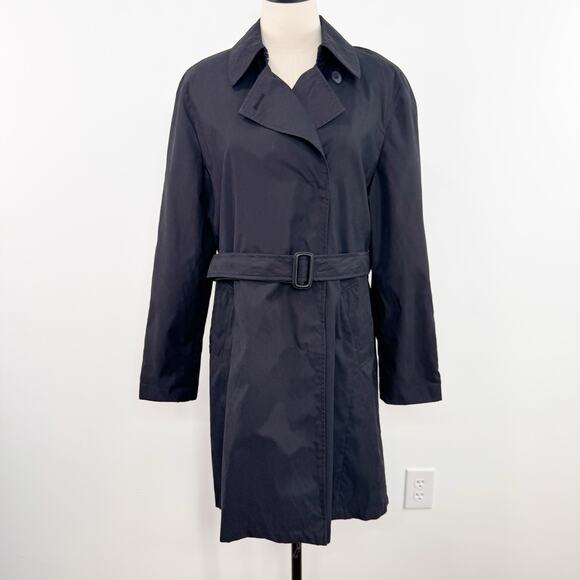 London Fog Belted Trench Coat Black Jacket Outdoors Casual Work Size L - Picture 1 of 15